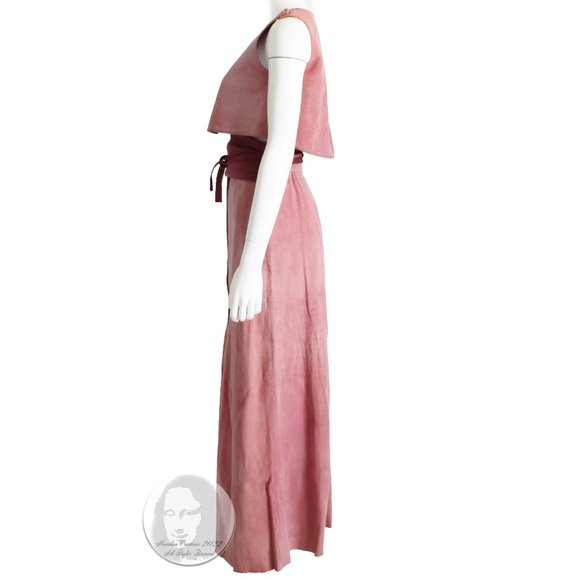 Bonnie Cashin Crop Top, Maxi Skirt + Obi Belt 3pc Set Pink Suede 1970s - Picture 6 of 12